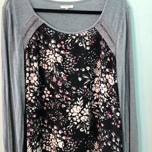 Maurices Black and Pink Floral Long Sleeve Top